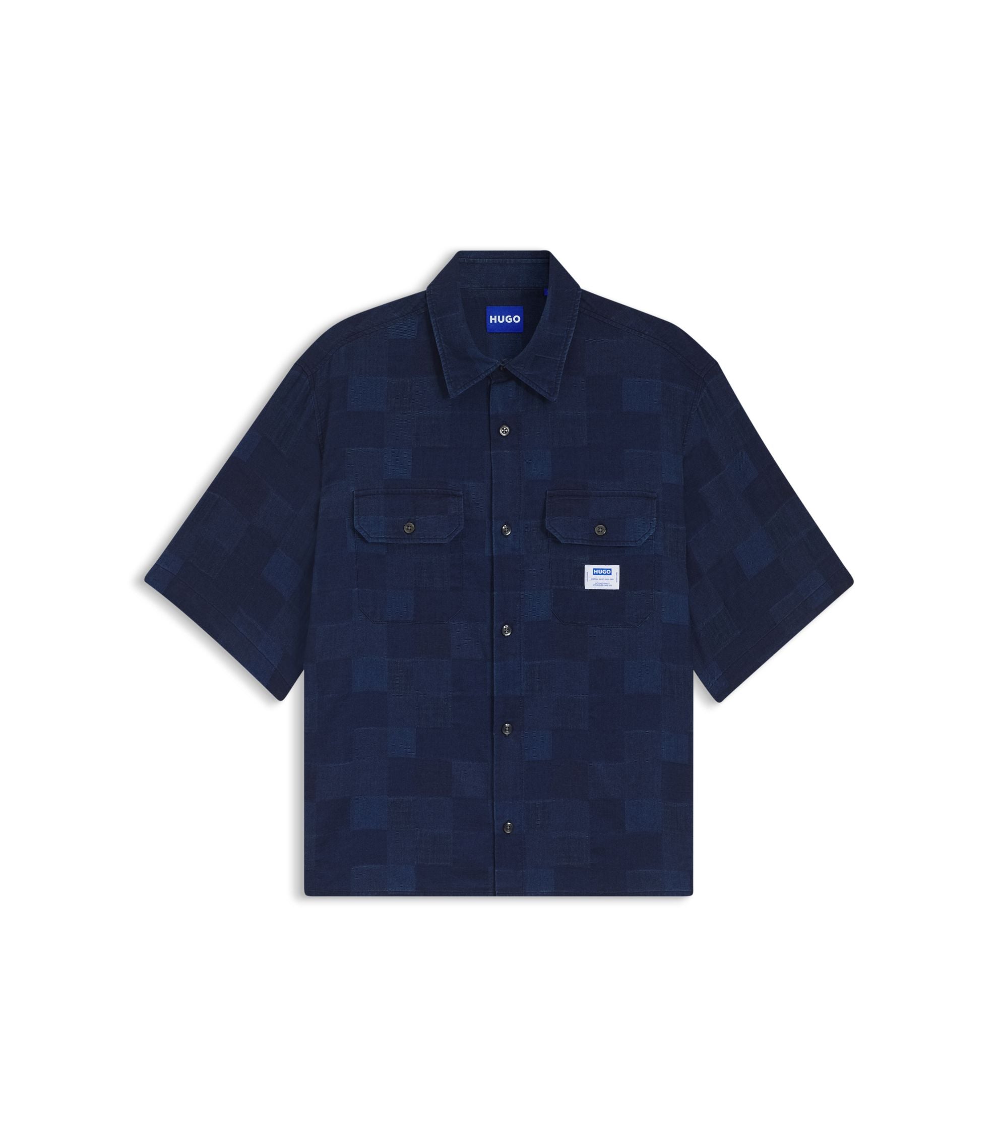 Hugo Oversized Fit Shirt With Check Pattern Dark Blue