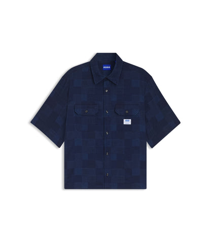 Hugo Oversized Fit Shirt With Check Pattern Dark Blue