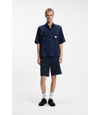 Hugo Oversized Fit Shirt With Check Pattern Dark Blue