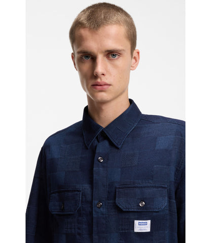 Hugo Oversized Fit Shirt With Check Pattern Dark Blue