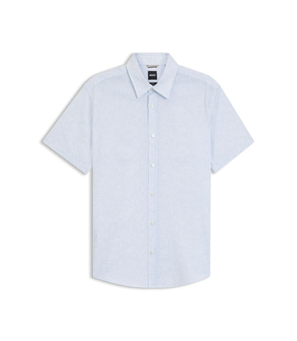 Boss Floral Print Slim Fit Shirt In Stretch Linen Light Blue