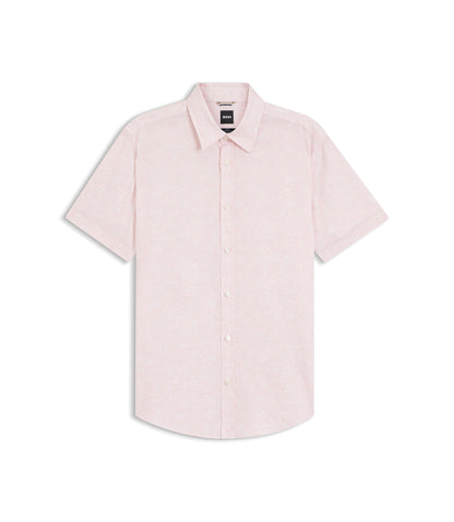 Boss Floral Print Slim Fit Shirt In Stretch Linen Light Pink