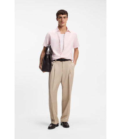 Boss Floral Print Slim Fit Shirt In Stretch Linen Light Pink