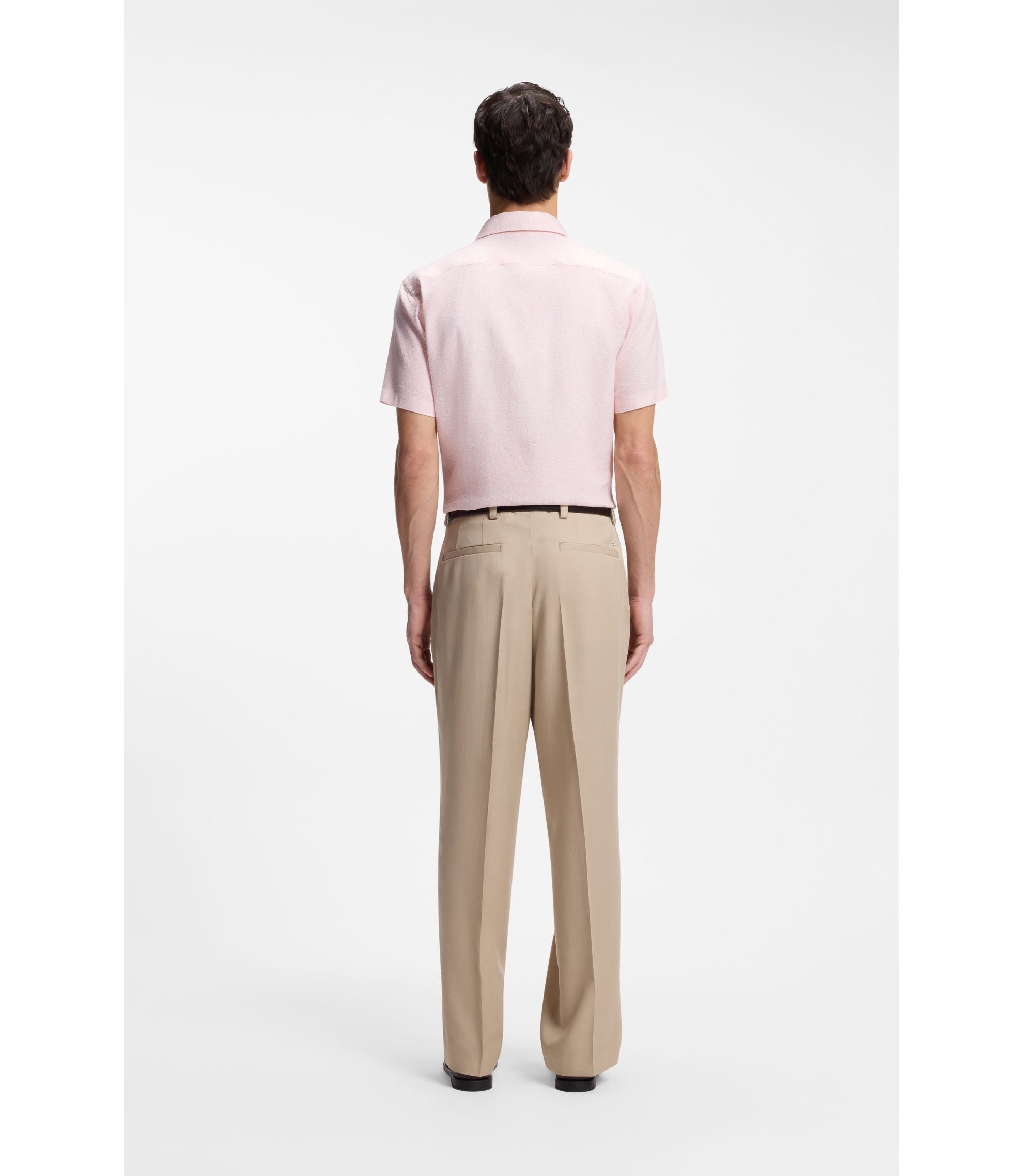 Boss Floral Print Slim Fit Shirt In Stretch Linen Light Pink