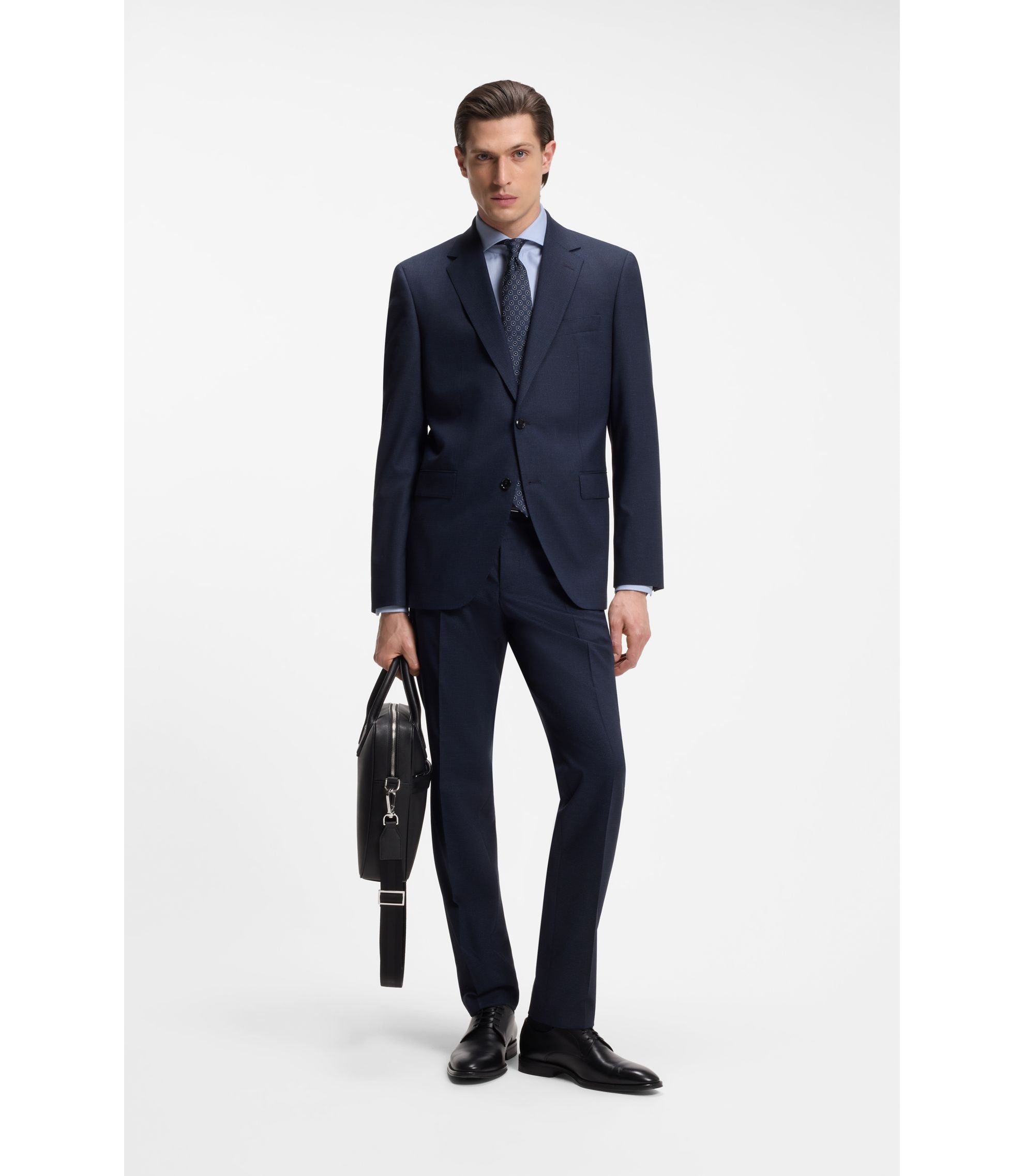 Boss Slim Fit Shirt In Structured Wrinkle Free Cotton Light Blue