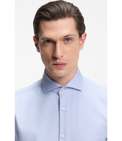 Boss Slim Fit Shirt In Structured Wrinkle Free Cotton Light Blue