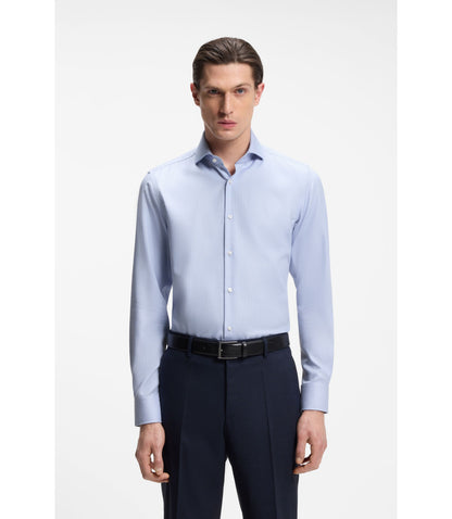 Boss Slim Fit Shirt In Structured Wrinkle Free Cotton Light Blue