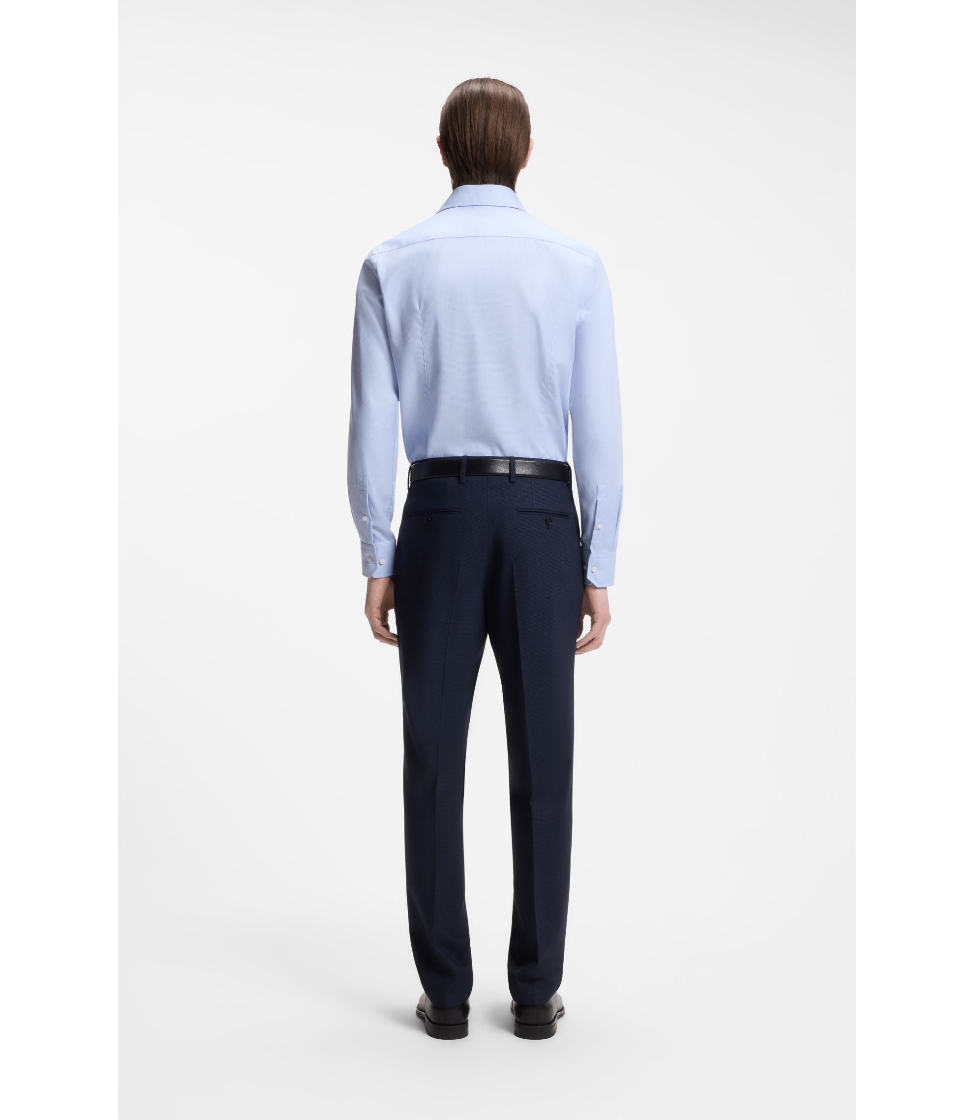Boss Slim Fit Shirt In Structured Wrinkle Free Cotton Light Blue