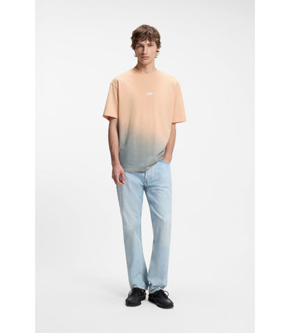 Hugo Dip Dyed Logo T Shirt In Cotton Jersey Light Orange