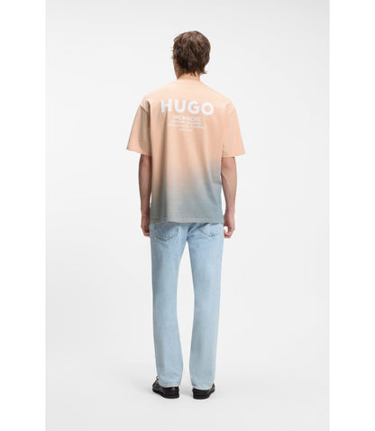 Hugo Dip Dyed Logo T Shirt In Cotton Jersey Light Orange