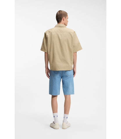 Hugo Oversize Fit Shirt In Slub Cotton With Patch Pockets Beige