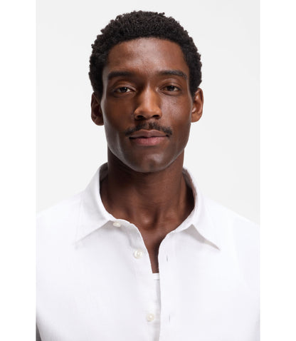 Boss Slim Fit Shirt In Stretch Linen White