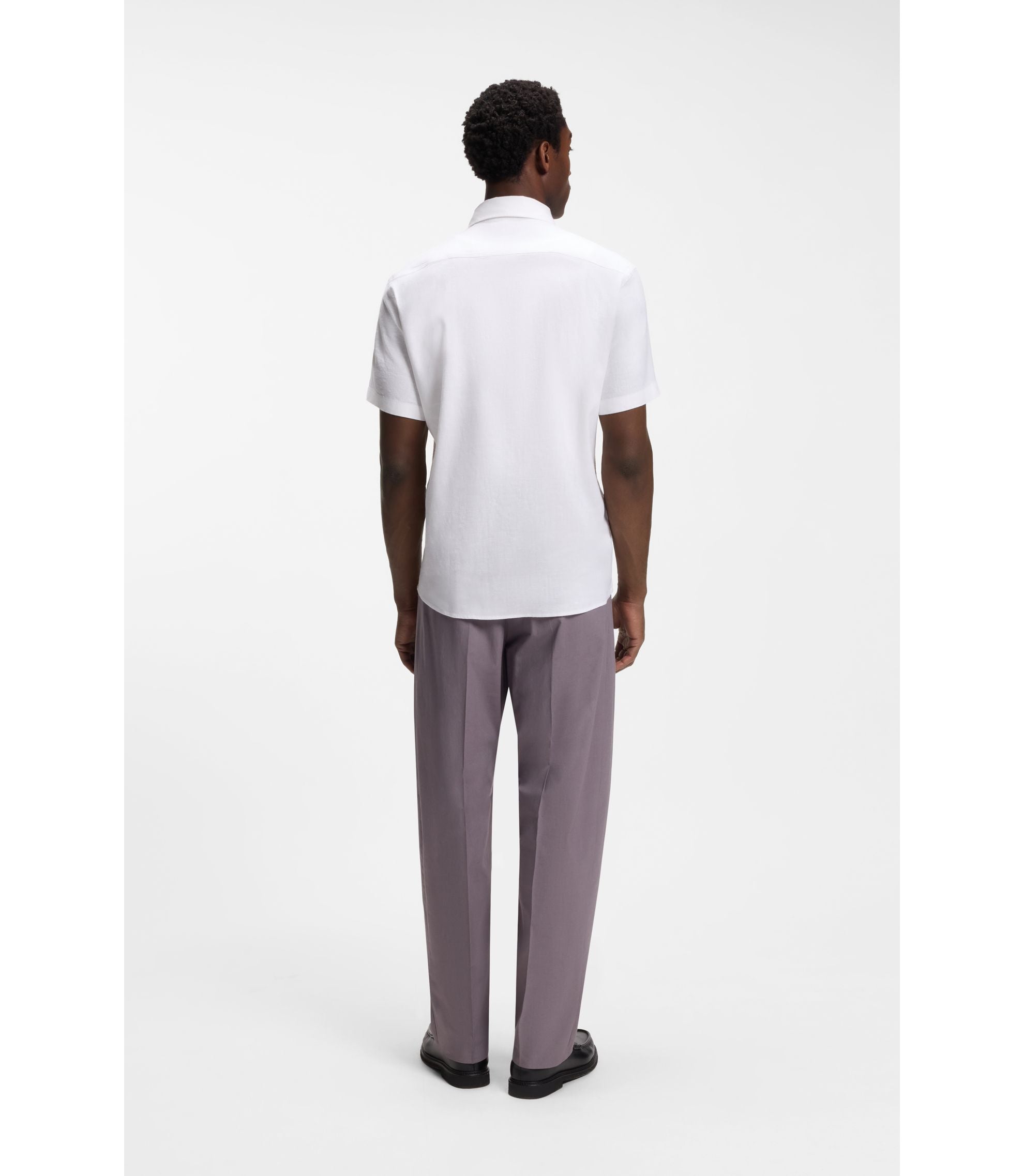 Boss Slim Fit Shirt In Stretch Linen White