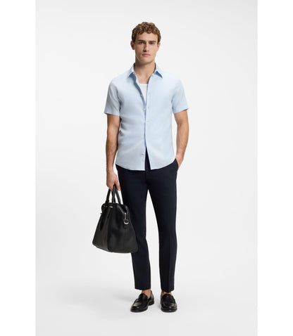 Boss Slim Fit Shirt In Stretch Linen Light Blue