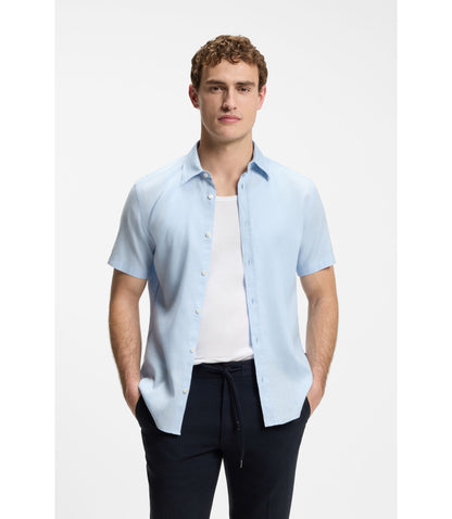 Boss Slim Fit Shirt In Stretch Linen Light Blue