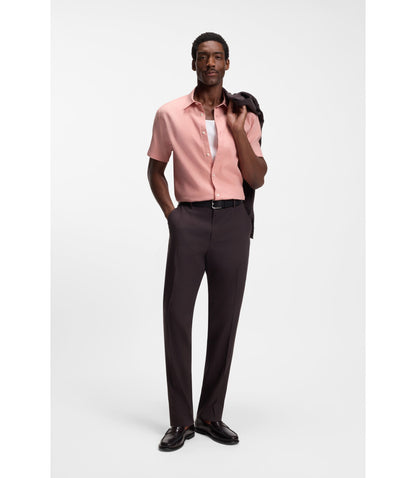 Boss Slim Fit Shirt In Stretch Linen Light Pink