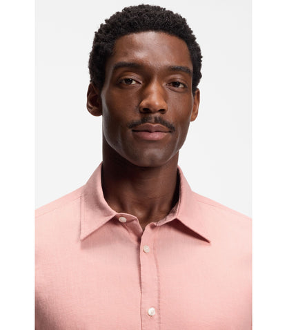 Boss Slim Fit Shirt In Stretch Linen Light Pink