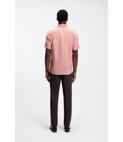 Boss Slim Fit Shirt In Stretch Linen Light Pink