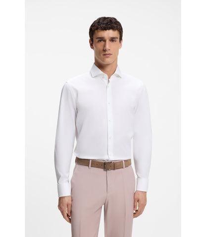 Boss Regular Fit Shirt In Structured Italian Cotton White