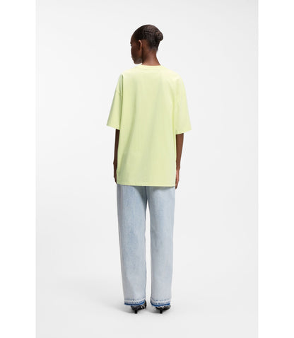 Hugo Cotton Jersey T Shirt With Melted Effect Happy Hugo Print Green Women's