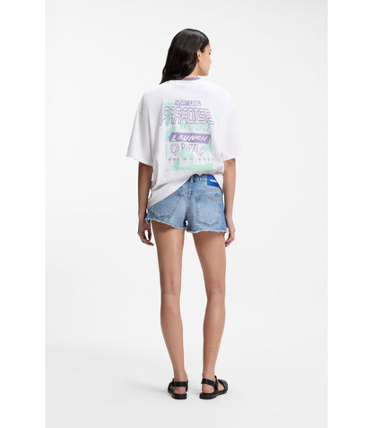 Hugo Cotton Jersey T Shirt With Printed Artwork White Women's