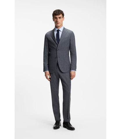 Boss Slim Fit Trousers In Virgin Wool Silk And Linen Dark Blue