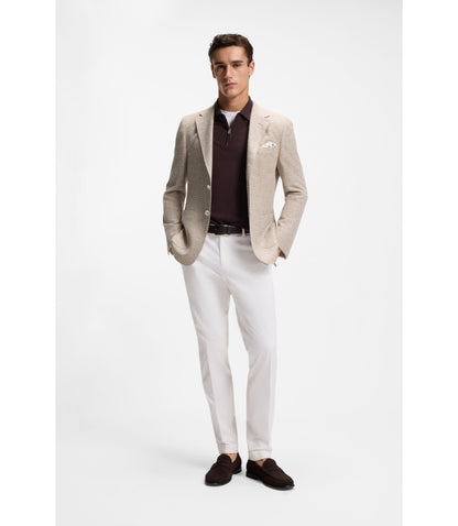 Boss Patterned Regular Fit Jacket In A Linen Blend Beige