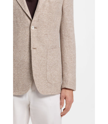 Boss Patterned Regular Fit Jacket In A Linen Blend Beige