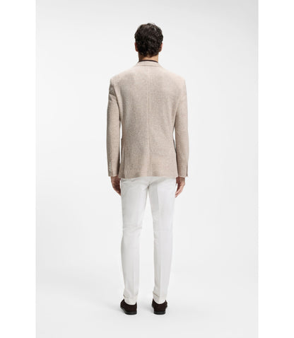 Boss Patterned Regular Fit Jacket In A Linen Blend Beige