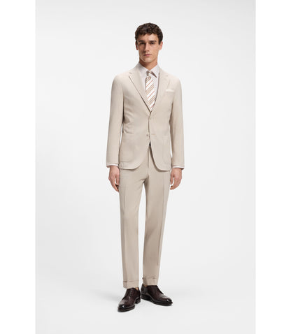 Boss Slim Fit Jacket In Wool Blend Seersucker Beige
