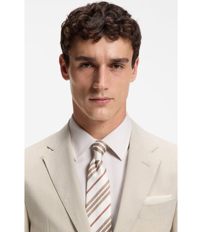 Boss Slim Fit Jacket In Wool Blend Seersucker Beige