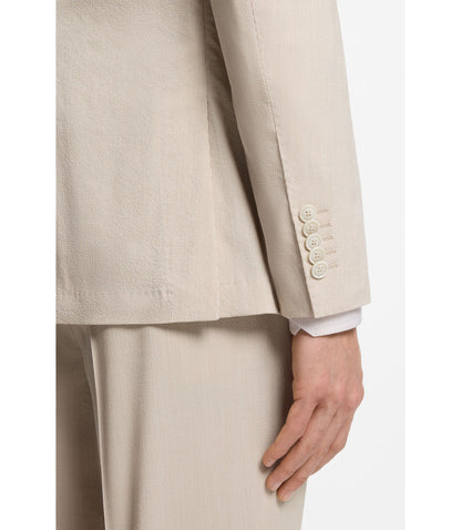 Boss Slim Fit Jacket In Wool Blend Seersucker Beige