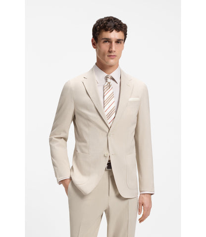Boss Slim Fit Jacket In Wool Blend Seersucker Beige