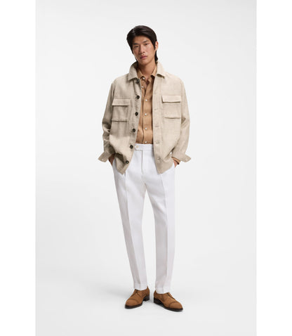 Boss Regular Fit Overshirt In Virgin Wool Silk And Linen Beige