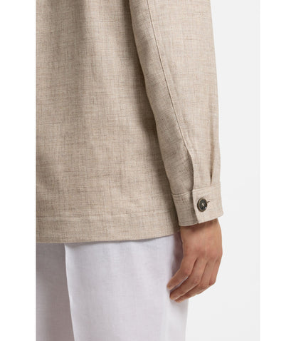Boss Regular Fit Overshirt In Virgin Wool Silk And Linen Beige