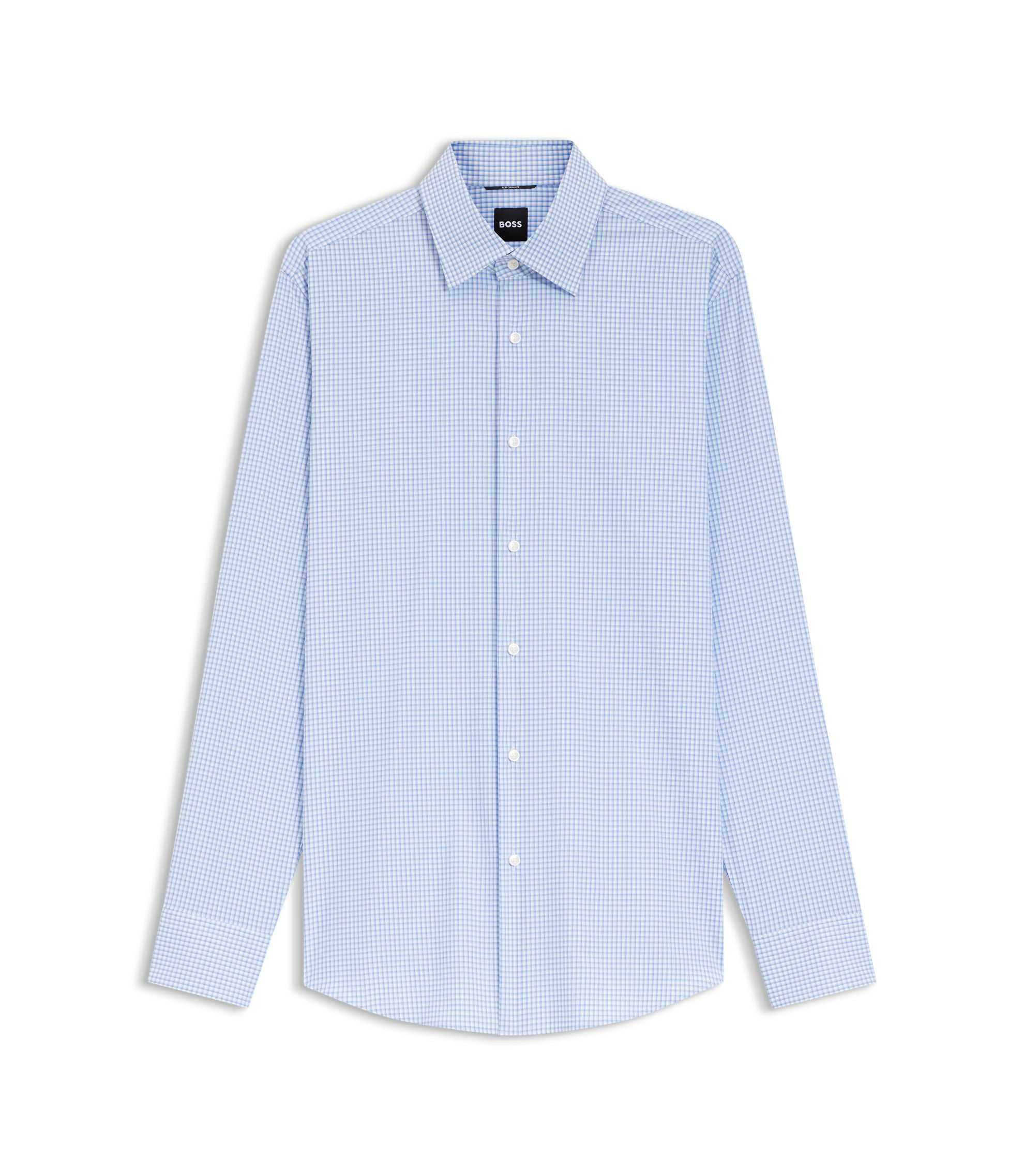 Boss Checked Slim Fit Shirt In Performance Stretch Fabric Light Blue