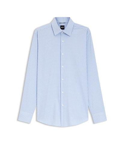 Boss Checked Slim Fit Shirt In Performance Stretch Fabric Light Blue