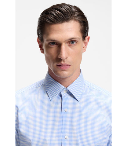 Boss Checked Slim Fit Shirt In Performance Stretch Fabric Light Blue