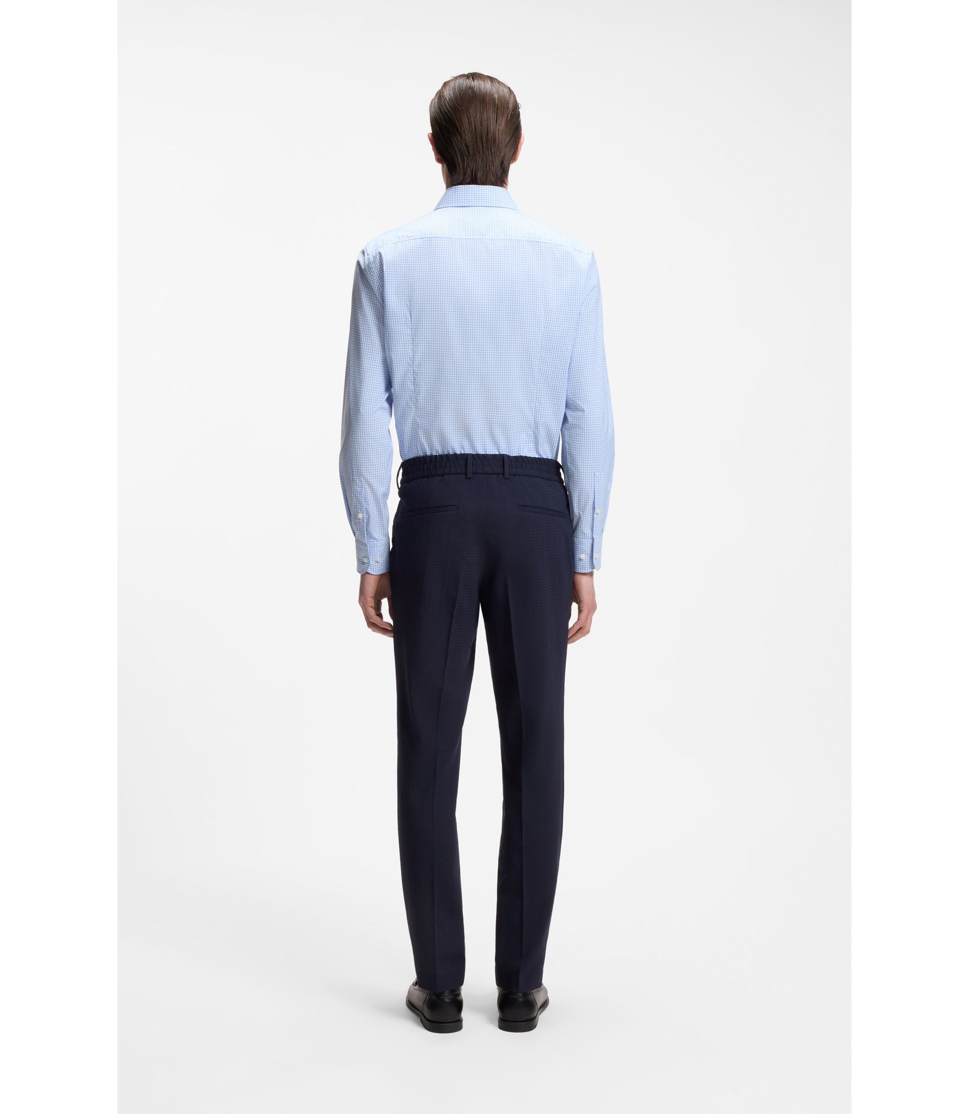 Boss Checked Slim Fit Shirt In Performance Stretch Fabric Light Blue