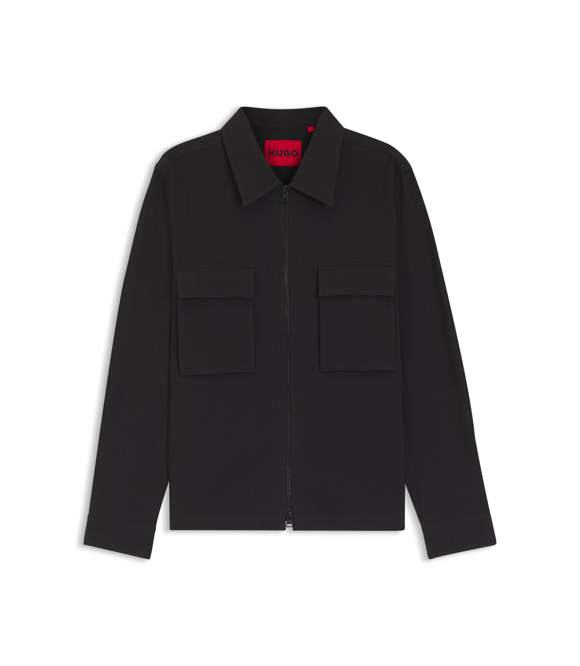 Hugo Oversized Fit Shirt In Stretch Cotton Seersucker Black