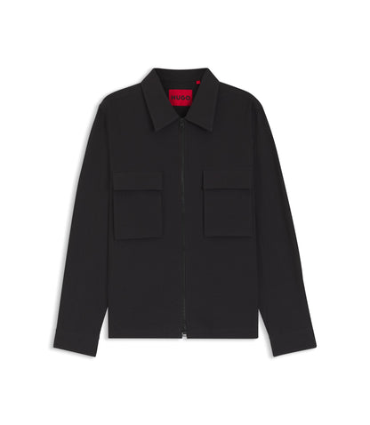 Hugo Oversized Fit Shirt In Stretch Cotton Seersucker Black