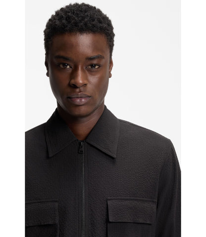 Hugo Oversized Fit Shirt In Stretch Cotton Seersucker Black