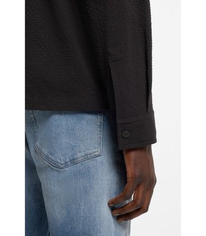 Hugo Oversized Fit Shirt In Stretch Cotton Seersucker Black