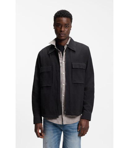 Hugo Oversized Fit Shirt In Stretch Cotton Seersucker Black
