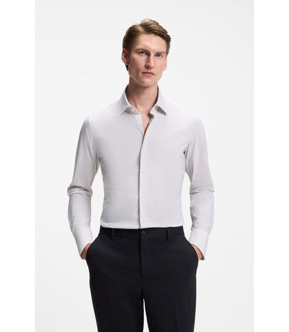 Boss Printed Slim Fit Shirt In Performance Stretch Jersey Light Beige