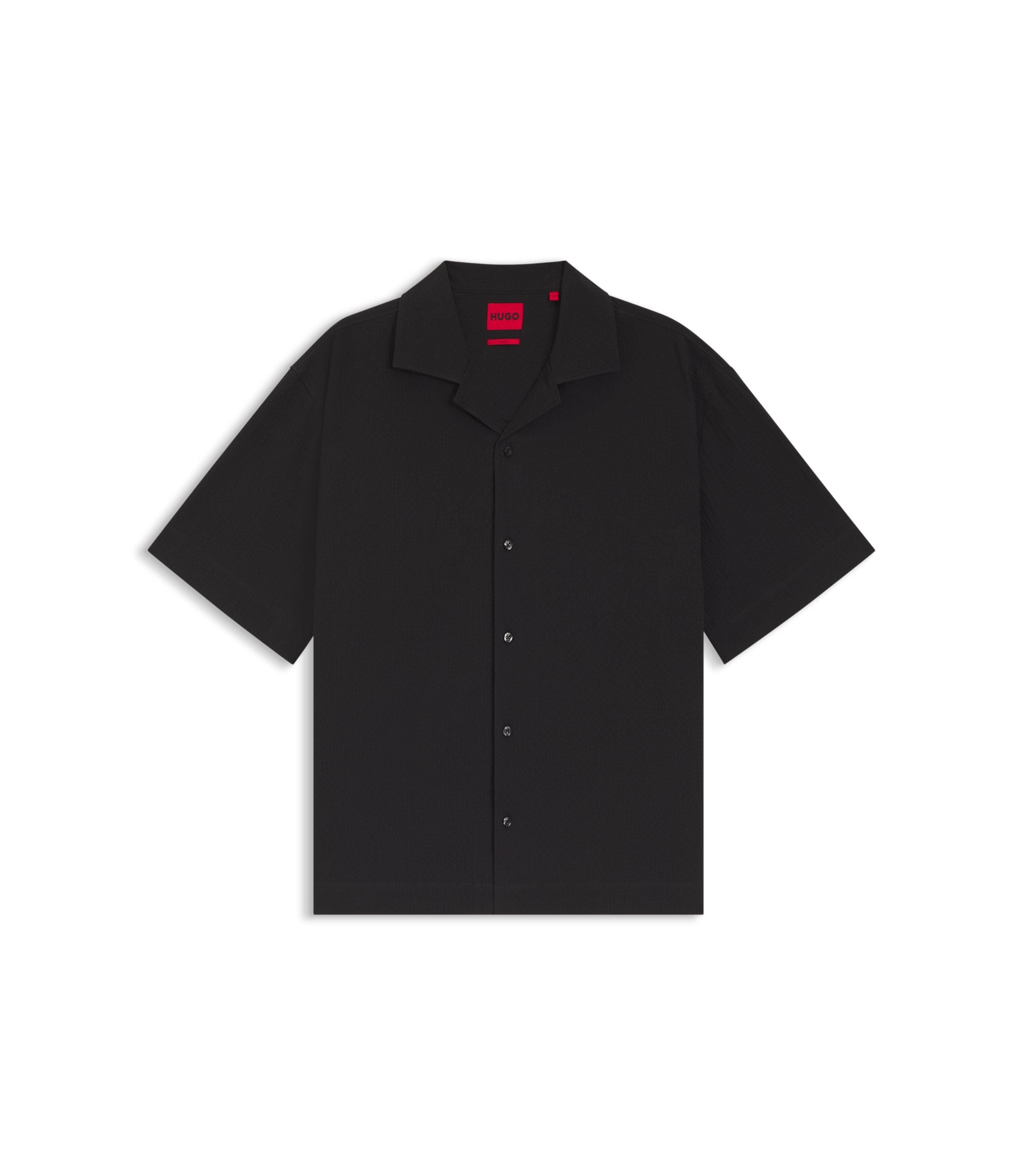 Hugo Oversized Fit Shirt In Stretch Cotton Seersucker Black