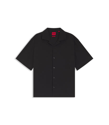 Hugo Oversized Fit Shirt In Stretch Cotton Seersucker Black