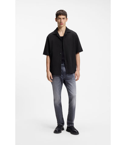 Hugo Oversized Fit Shirt In Stretch Cotton Seersucker Black