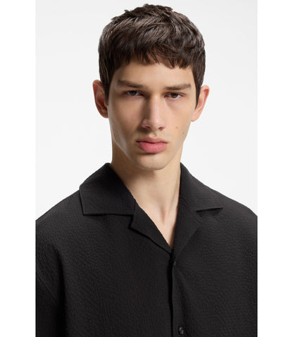 Hugo Oversized Fit Shirt In Stretch Cotton Seersucker Black