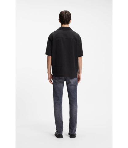 Hugo Oversized Fit Shirt In Stretch Cotton Seersucker Black